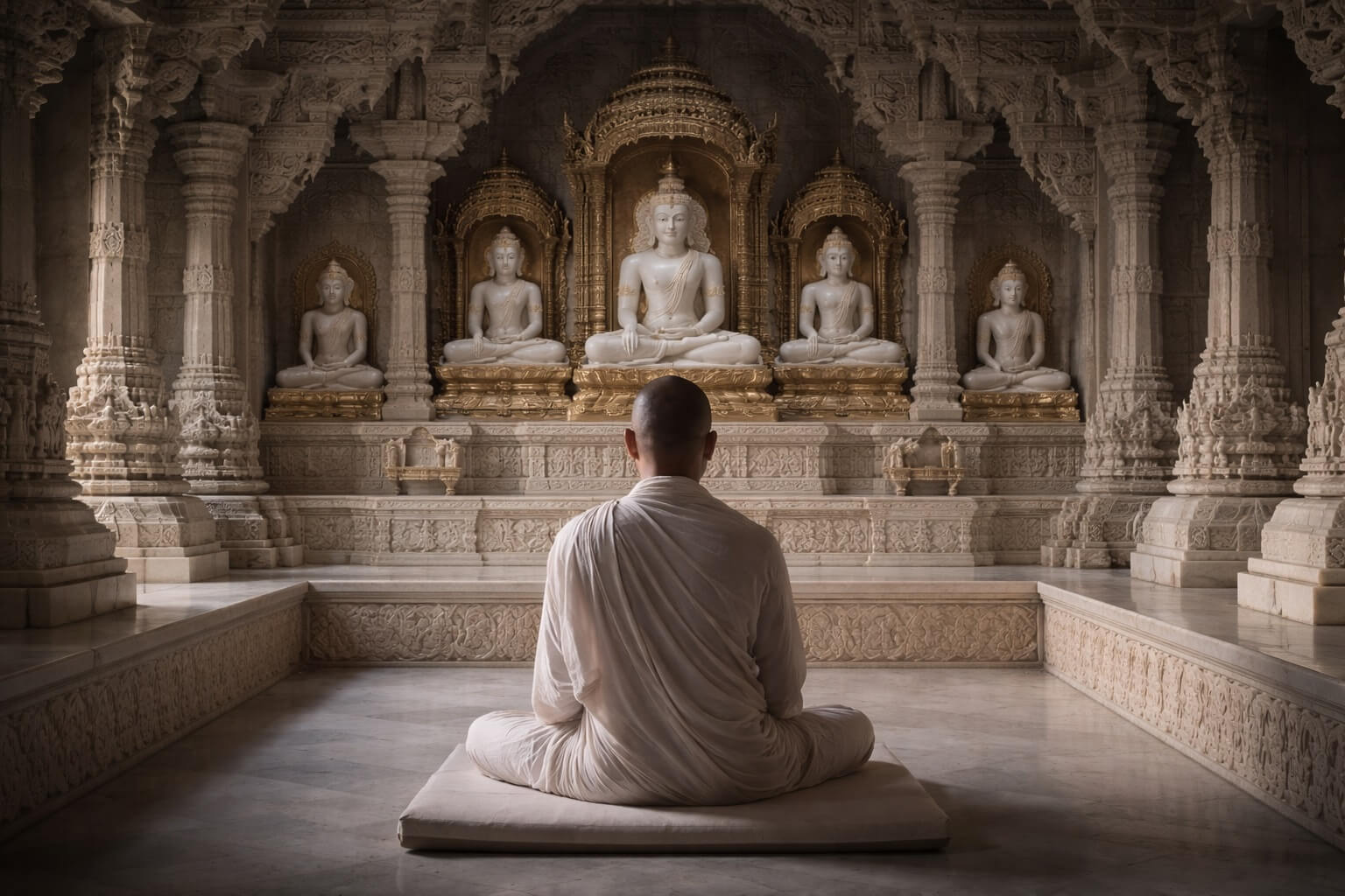 णमोकार मंत्र चालीसा पाठ करते हुए ध्यानमग्न साधक