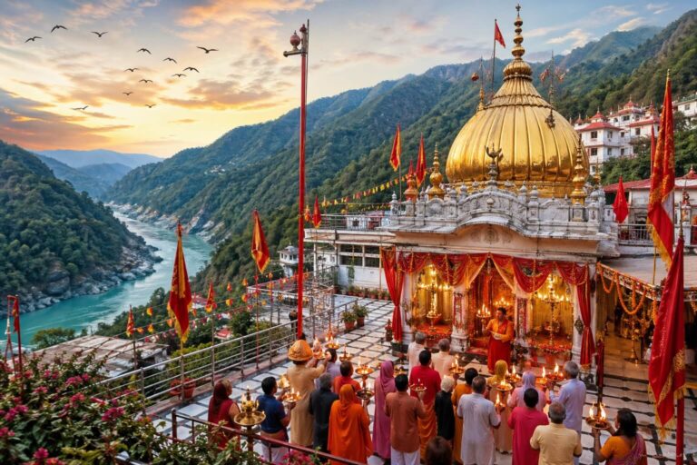 चिंतपूर्णी माता मंदिर में आरती का दृश्य