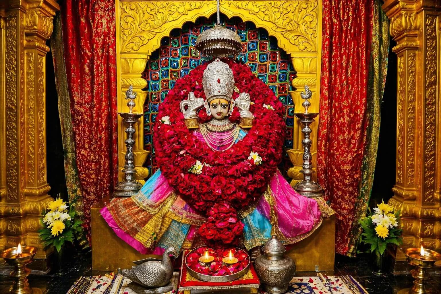 चित्तौड़गढ़ किले के अंदर बाण माताजी मंदिर, आरती के समय मंदिर का दृश्य