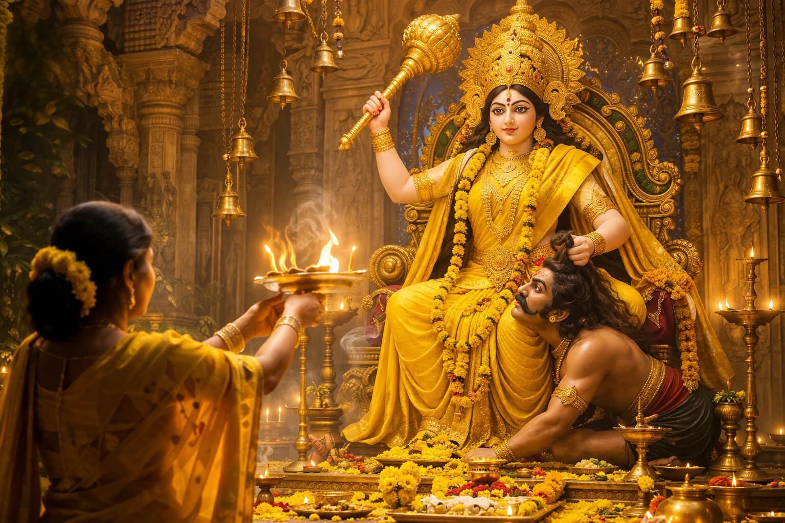 माँ बगलामुखी जी की आरती पीले वस्त्रों में देवी का दिव्य स्वरूप