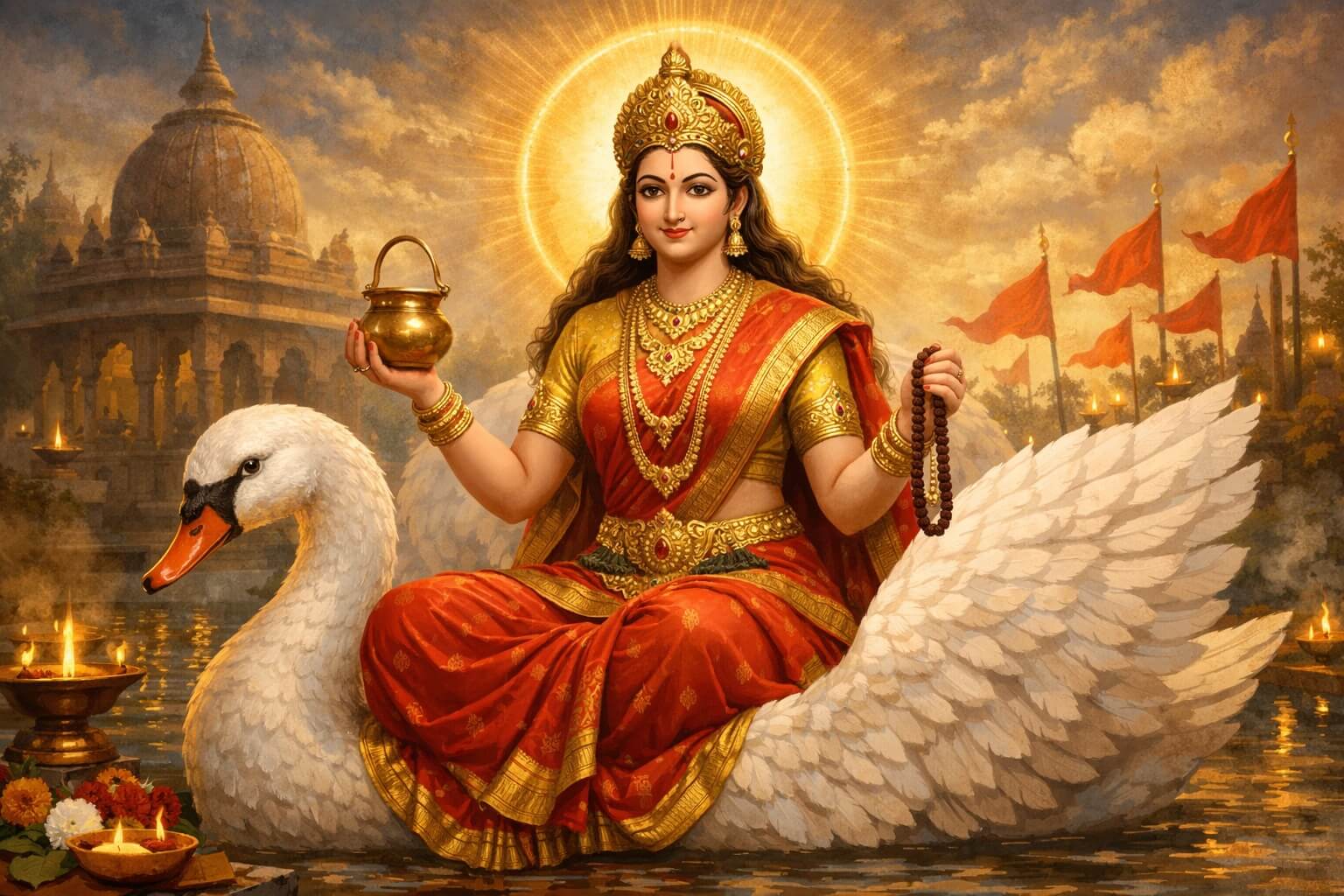 ब्राह्मणी माता की आरती करते हुए भक्त