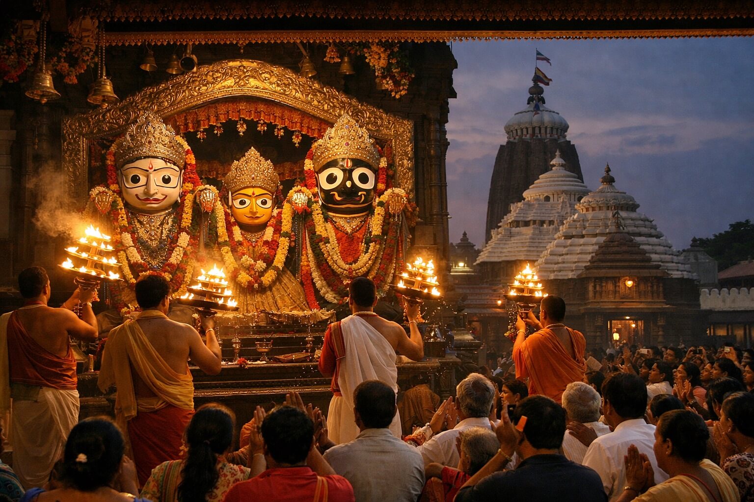 भगवान जगन्नाथ जी की आरती करते भक्त पुरी मंदिर