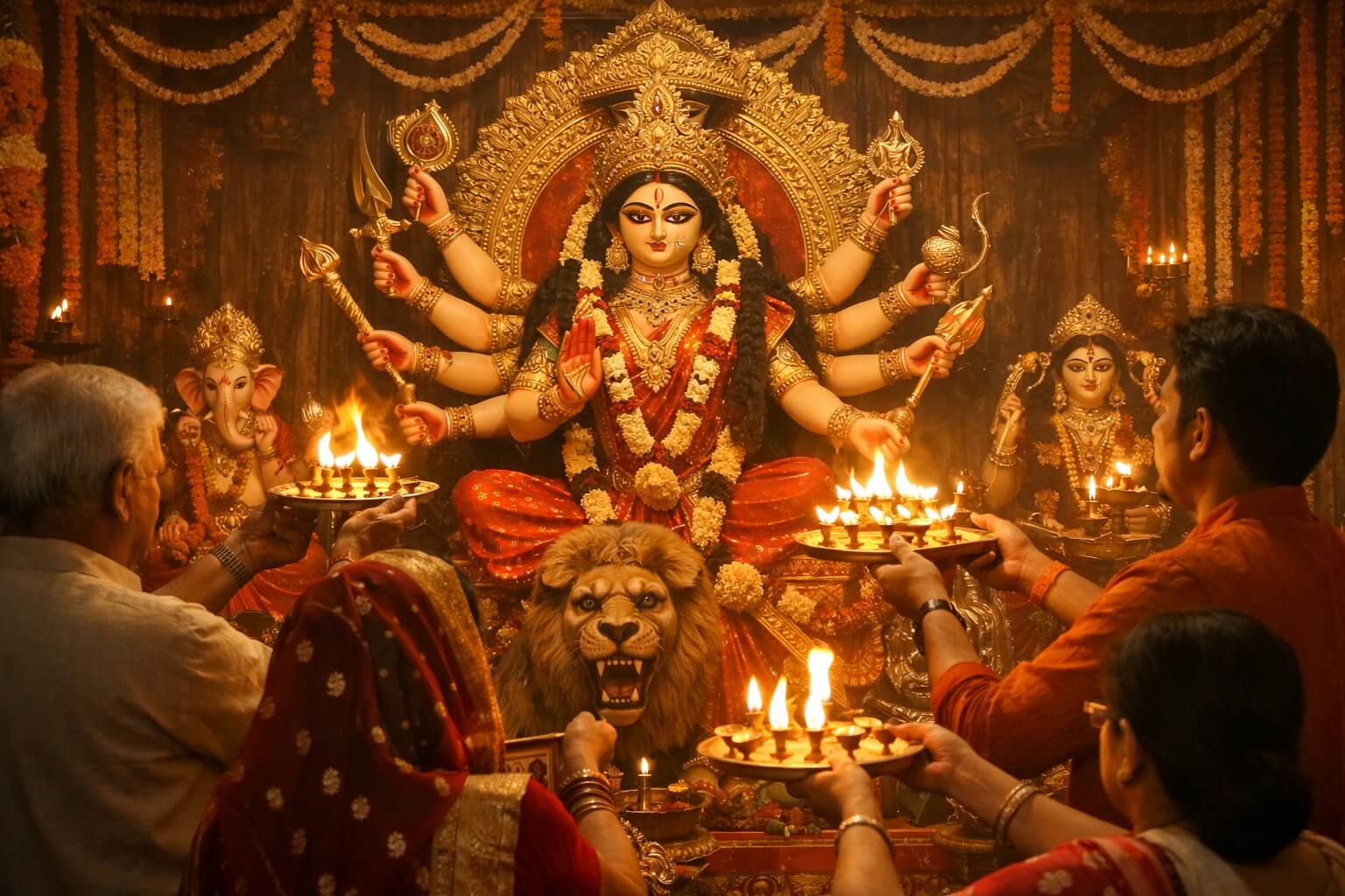 महामाया मां की आरती करते भक्त