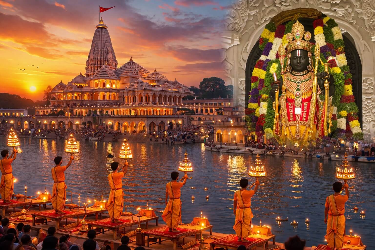 अयोध्या के सरयू घाट पर सरयू मां की संध्या आरती