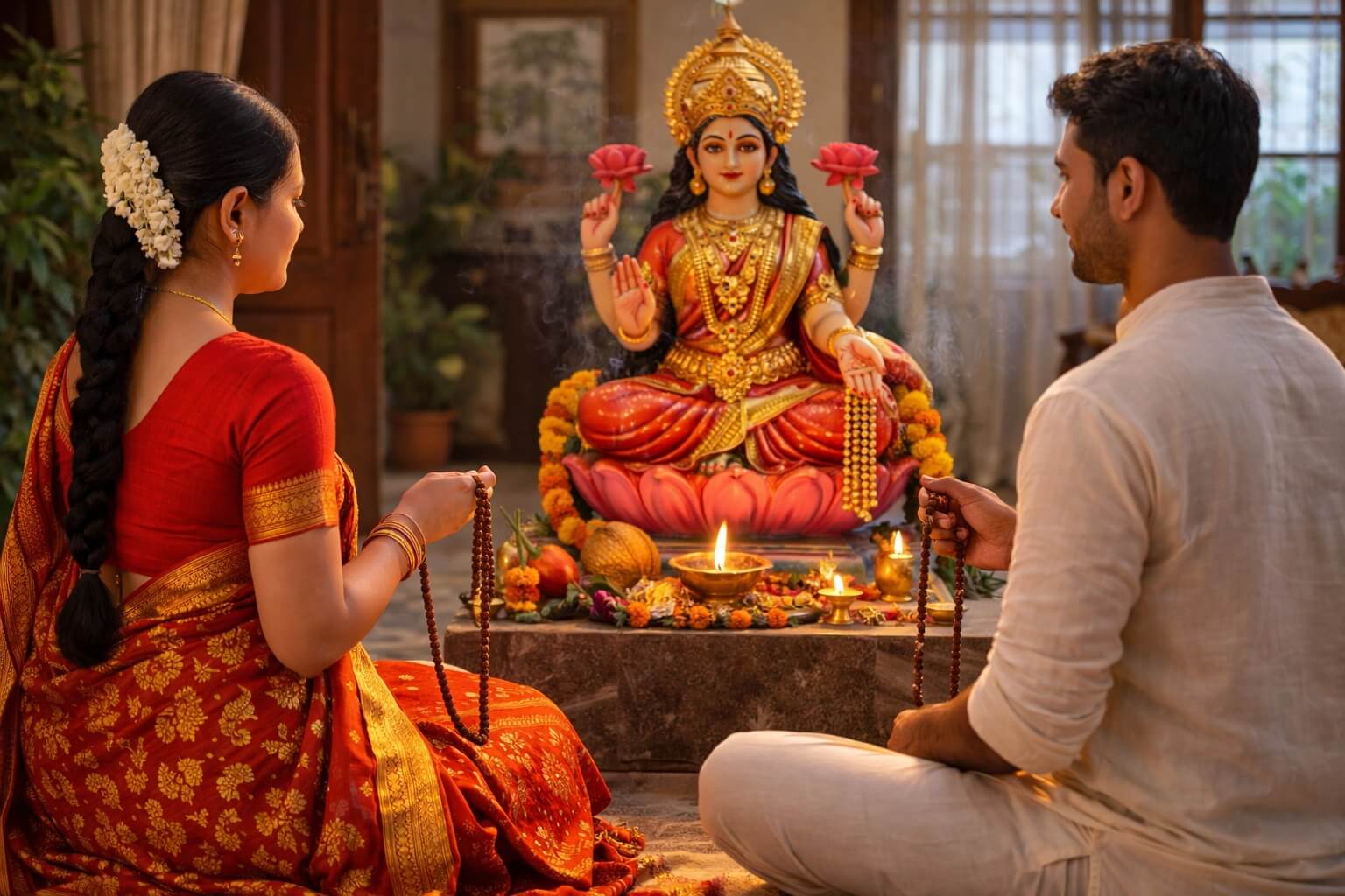 माता लक्ष्मी के सामने धन प्राप्ति मंत्र का जप