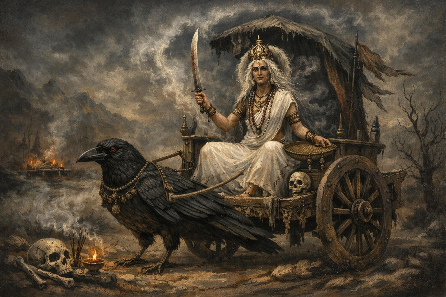 माँ धूमावती देवी का पारंपरिक चित्र और उनके शक्तिशाली मंत्र