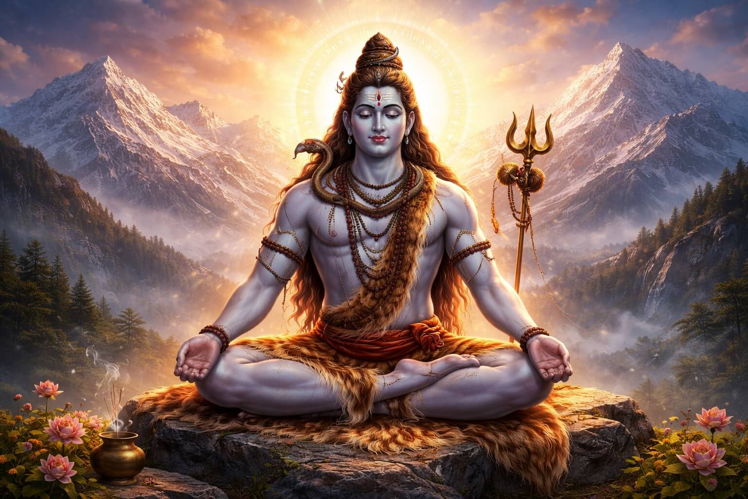 महामृत्युंजय मंत्र जप करते हुए भगवान शिव का चित्र