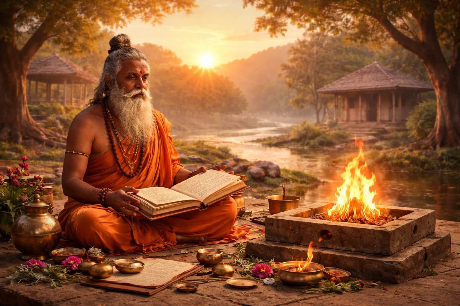 वैदिक मंत्र जप करते हुए ऋषि – वेदों के शक्तिशाली मंत्र