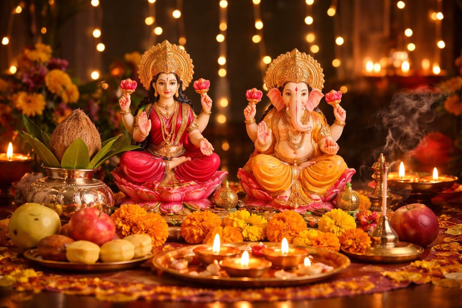 दीपावली पूजा में लक्ष्मी और गणेश जी की आराधना