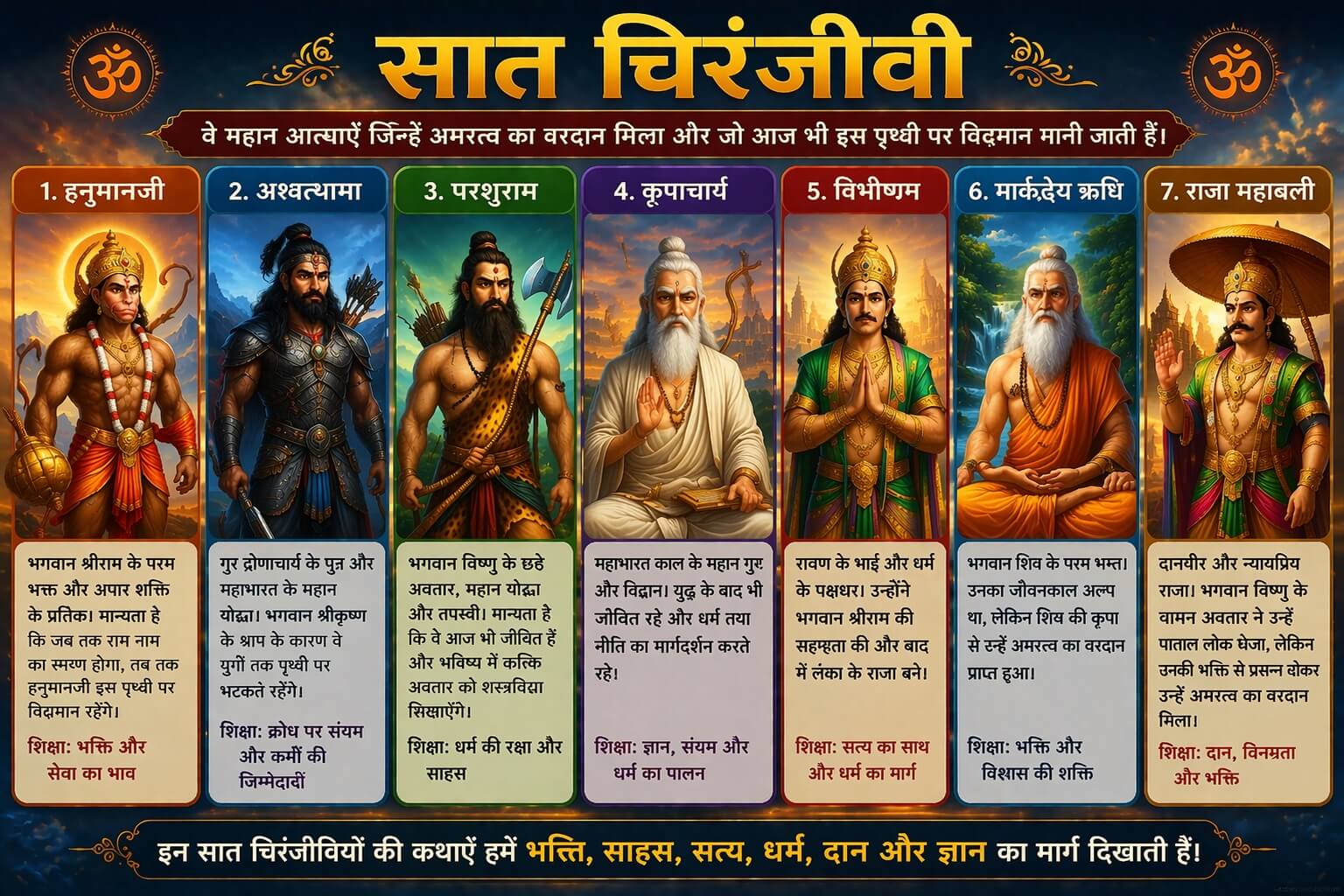 हिंदू धर्म के सात अमर चिरंजीवी दर्शाता चित्र