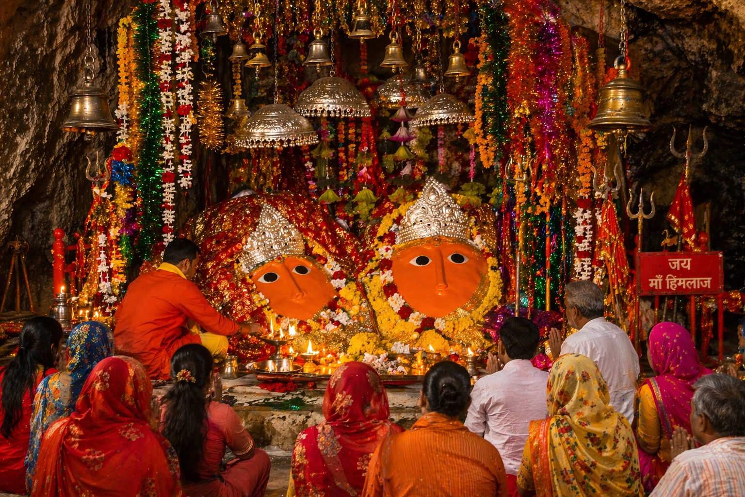 हिंगलाज माता मंदिर और भक्त पूजा करते हुए