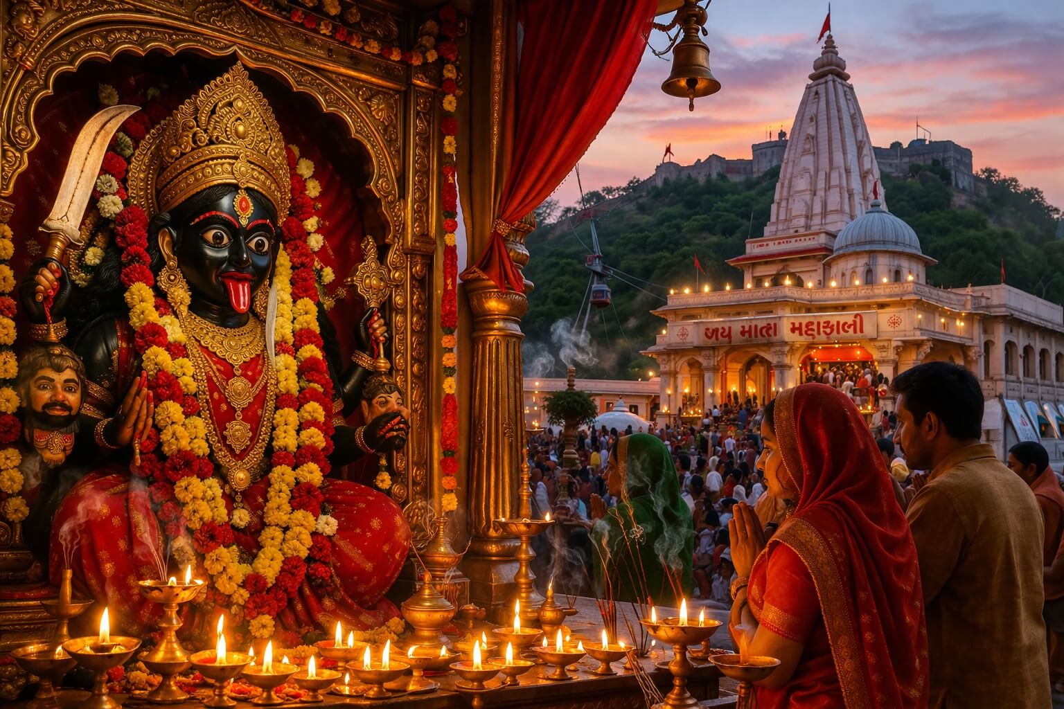 પાવાગઢ મહાકાળી મંદિર અને મહાકાળી માતાની પ્રતિમા