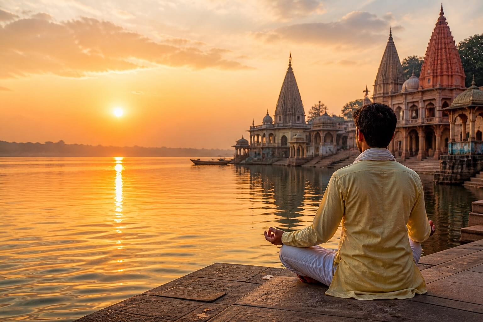 पुरुषोत्तम मास में भगवान विष्णु की पूजा और ध्यान करता हुआ व्यक्ति